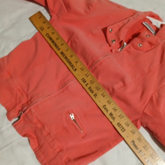 Newport News Jeanology Sz 4 Coral Cotton/Spandex Blend Jean Jacket Zip-Pockets - Picture 12 of 15
